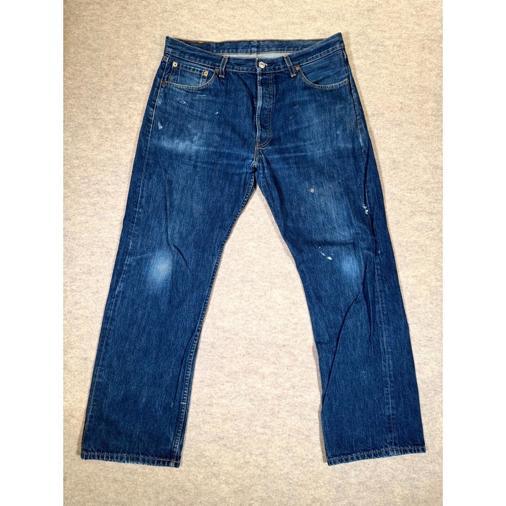 Levis 501 Original Fit Jeans Mens 36x30 Blue Denim Dark Wash Mid Rise‎ Straight